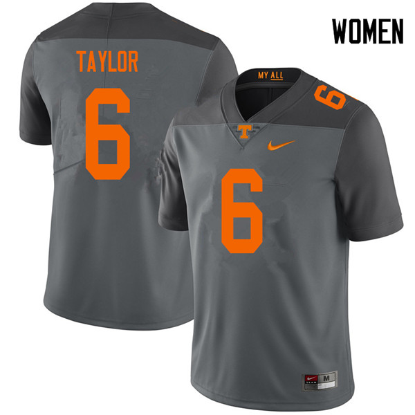 Women #6 Alontae Taylor Tennessee Volunteers College Football Jerseys Sale-Gray